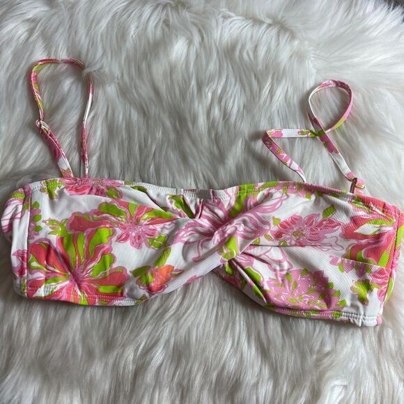 Lilly Pulitzer Pink Floral Bandeau Swim Top Sz M - Picture 1 of 6